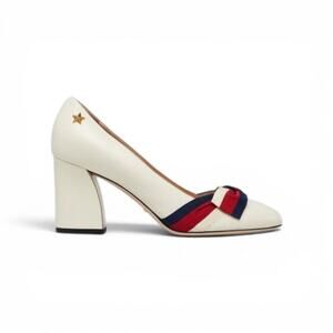 Gucci White Leather Vintage Web Bow Pumps 39 sz